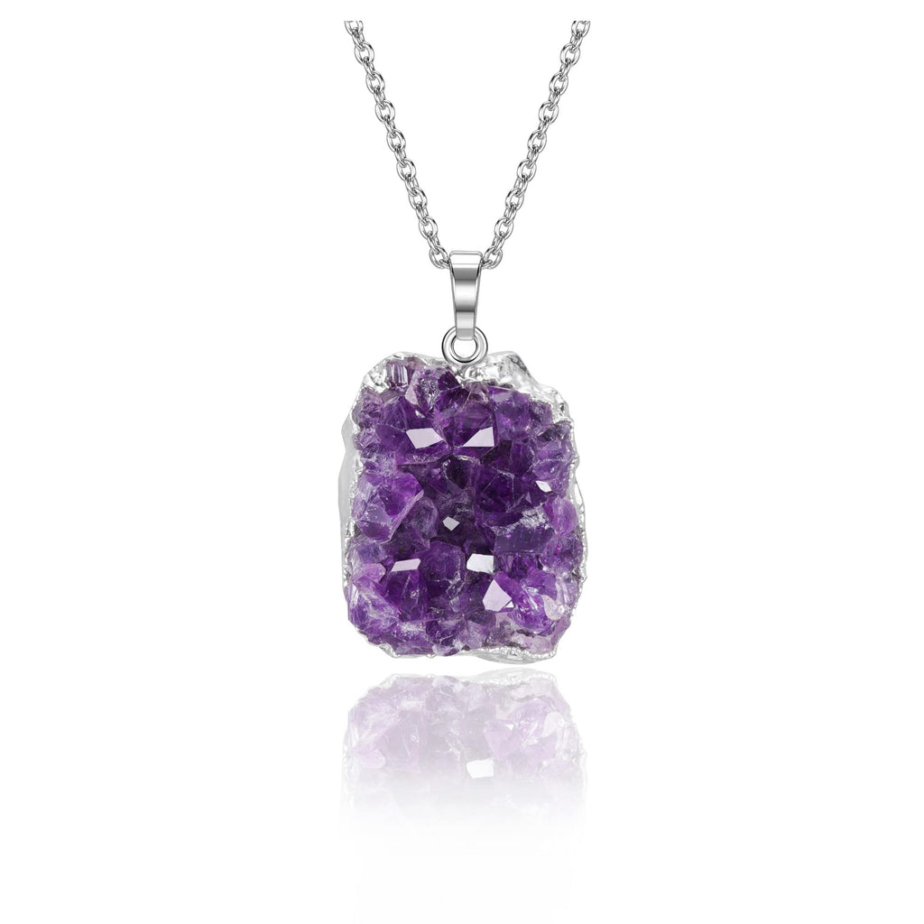 [Australia] - CrystalTears Amethyst Healing Crystal Necklace Natural Raw Amethyst Quartz Crystal Cluster Stone Pendant Necklace for Women Girls Christmas Mother's Day Gift #1 