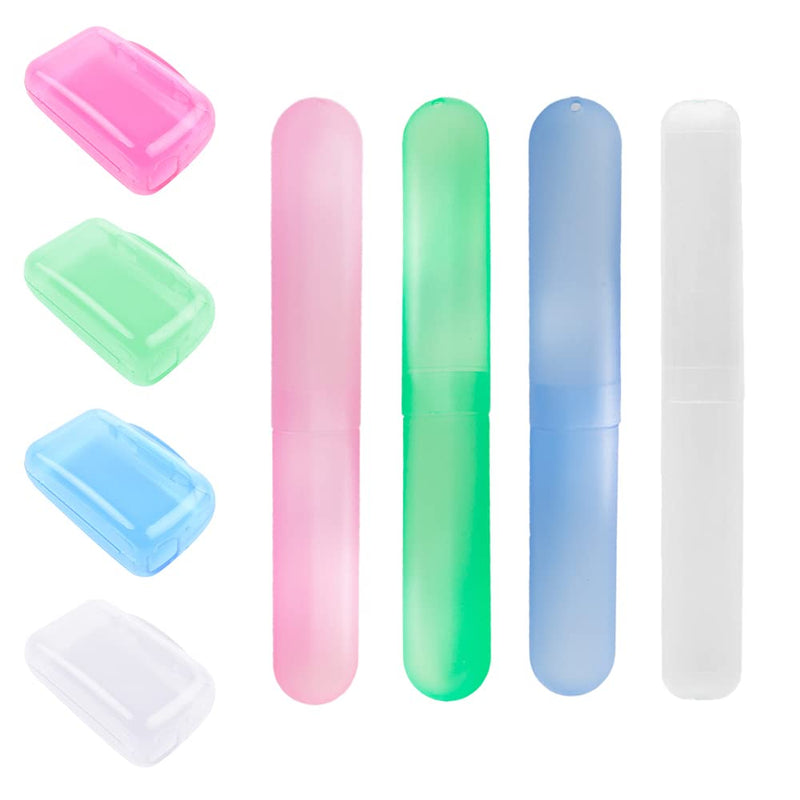 [Australia] - 4 Pcs Toothbrush Case Travel Cover with 4 Pcs Toothbrush Head Cover Portable Plastic Toothbrush Storage Case Toothbrush Container for Camping, Travel, Outdoor 