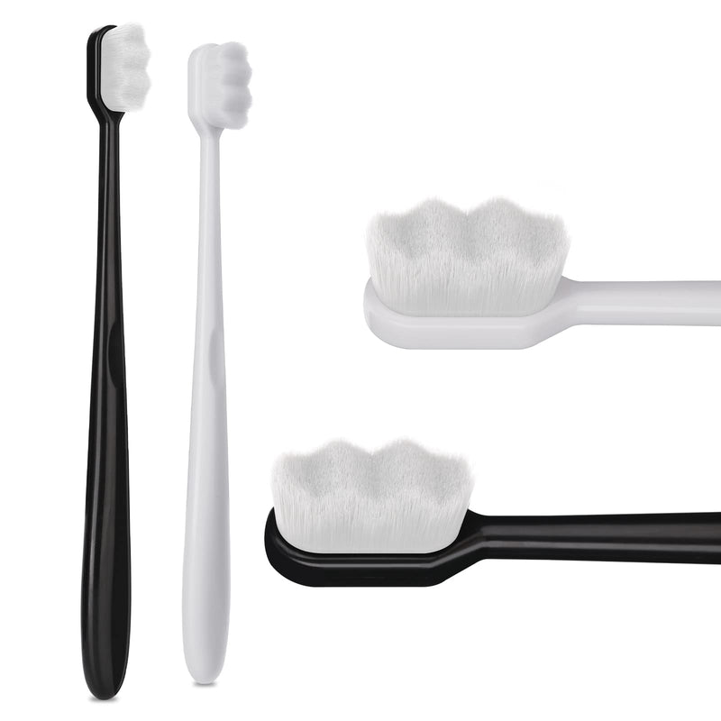 [Australia] - WLLHYF 2 PCS Extra Soft Micro Nano Toothbrush for Sensitive Gums, Soft Toothbrush with 10000 Soft Bristles Sterile Fiber Adult Toothbrush Painless Brushing for Teeth Oral Gum Recession Black White a 