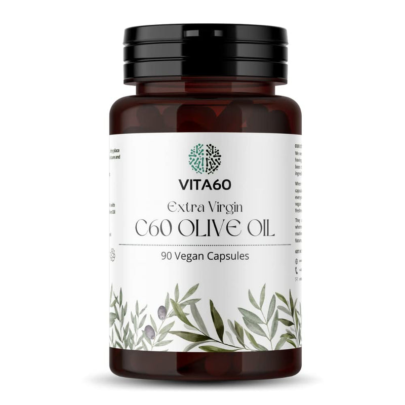 [Australia] - VITA60 C60 Olive Oil Capsules - 90 Vegan Friendly Capsules | Organic Extra Virgin Oil | 99.99% Solvent Free C60 | Antioxidant | Anti inflammatory | Leak Proof Capsule 