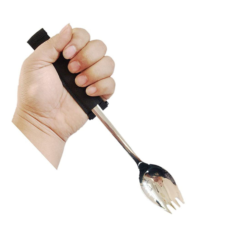 [Australia] - Elderly Eating Aid Hand Strap Adaptive Utensil Holder Easy Grip Spoon Fork Holder Belt Adjustable Dinning Helper for Weak Grip Hand Tremor Disabled Parkinson Arthritis 