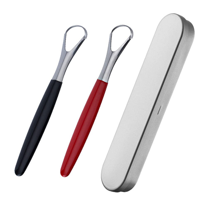 [Australia] - 2 Pcs Stainless Steel Tongue Brush Set Tongue Scraper Cleaner Professional Tongue Scraper with Case for Bad Breath Oral Care Fresh Breath 