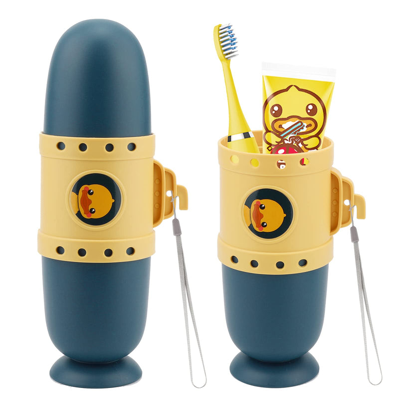 [Australia] - Pwsap Toothbrush Travel Case, Removable and Portable 3 in 1 Toothbrush Holder Cup, Use for Travel, Hiking,Camping, School, Bathroom, Cute and Playful Submarine Styling for Kids and Teens (Blue) Blue 