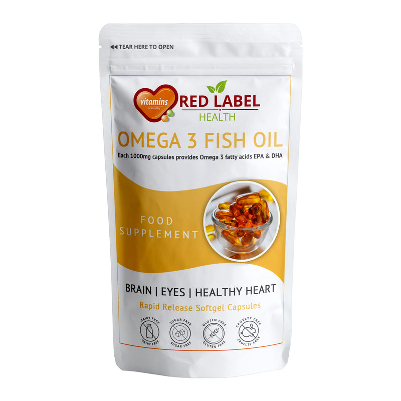 [Australia] - Omega 3 Fish Oil 1000mg - 90 Soft Gel Capsules (3 Months Supply) - Double Strength EPA & DHA - Supports Heart & Brain Health for Men & Women | Gluten Free | Made in UK. 
