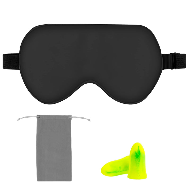 [Australia] - Amazon Basics Genuine Natural Mulberry Silk Eye Mask, Curved Sleep Mask with Adjustable Strap, Black 