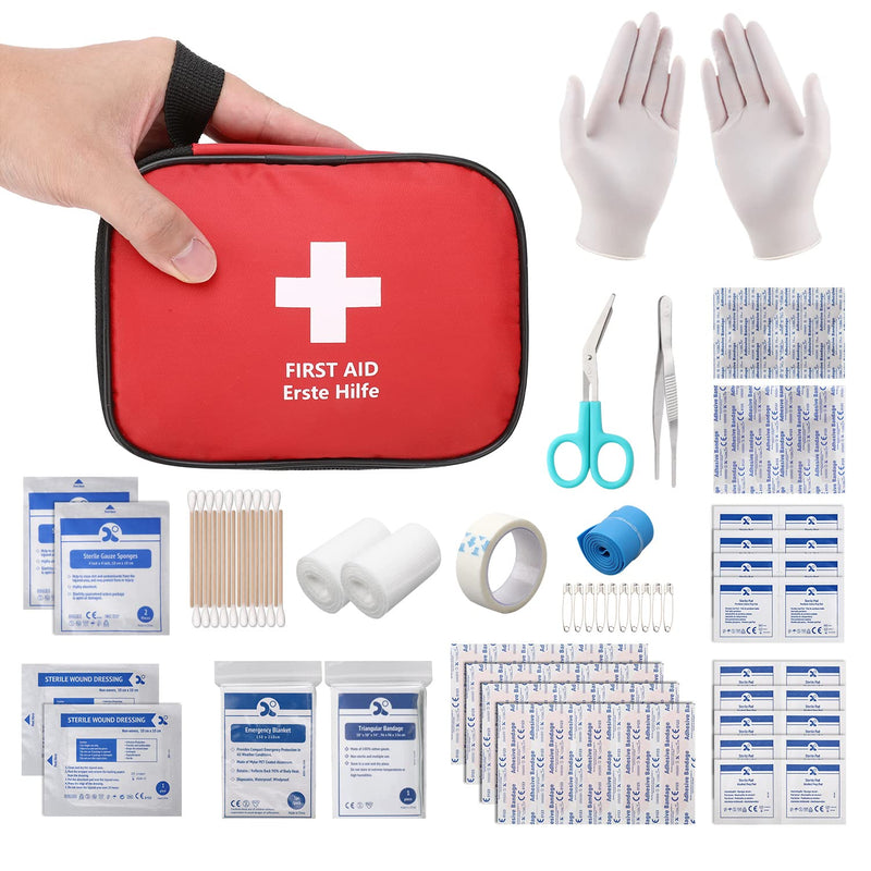 [Australia] - HONYAO® Mini First Aid Kit 90 Pcs, Small Travel First-Aid Bag, Compact Survival Kit for Outdoor Home Office Car Camping Hiking Children Motorbike Red 