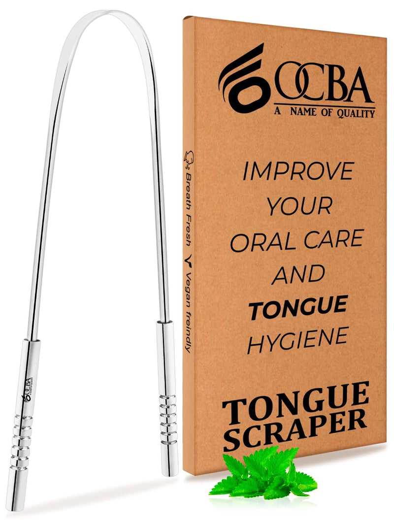 [Australia] - OCBA Tongue Scraper for Oral Health Natural Silver Tongue Cleaner Rustproof Use After Toothbrush for Fresh Breath Stainless Steel (1 Pack) 