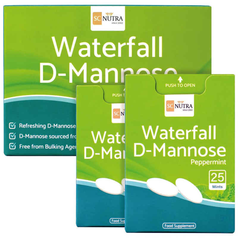 [Australia] - Waterfall D-Mannose Mints | D-Mannose & Peppermint Chewable Tablets | Easy to Suck, Chew or Swallow | Plastic-Free Packaging | 50 x 1000mg Mints / Tablets 