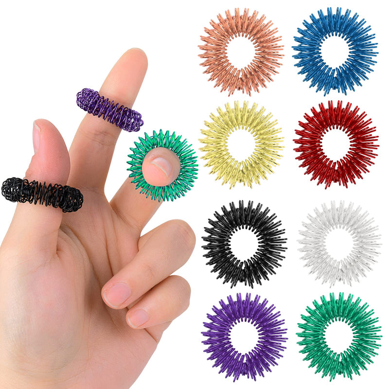 [Australia] - 8 Pieces Acupressure Rings-Spiky Sensory Finger Rings Acupuncture Rings Fidget for Silent Stress Reducer and Massager Improves Blood Circulation 8 Pcs 
