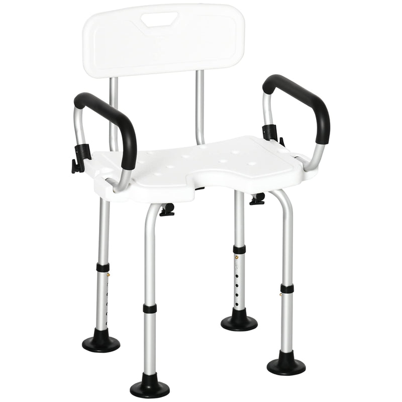 [Australia] - HOMCOM Shower Chair for the Elderly and Disabled, Height Adjustable Shower Stool with Back and Flipped Padded Arms, Suction Foot Pads, White 