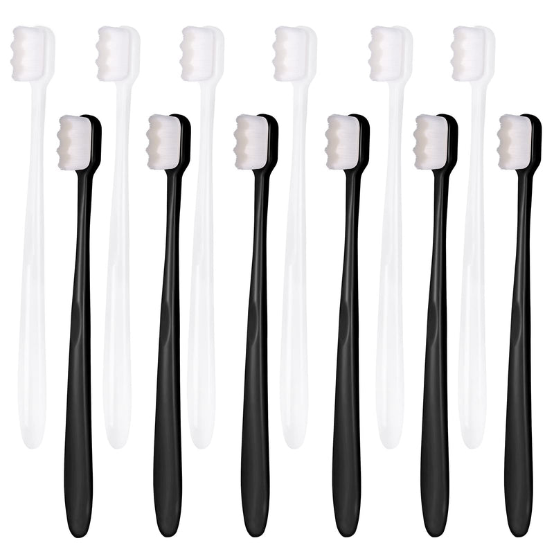 [Australia] - Dacitiery 12 Pcs Extra Soft Toothbrush, Soft Micro Nano Manual Toothbrush Ultra Fine Toothbrush with 20000 Soft Floss Bristles for Sensitive Gums Adults Kids Children(Black, White) 