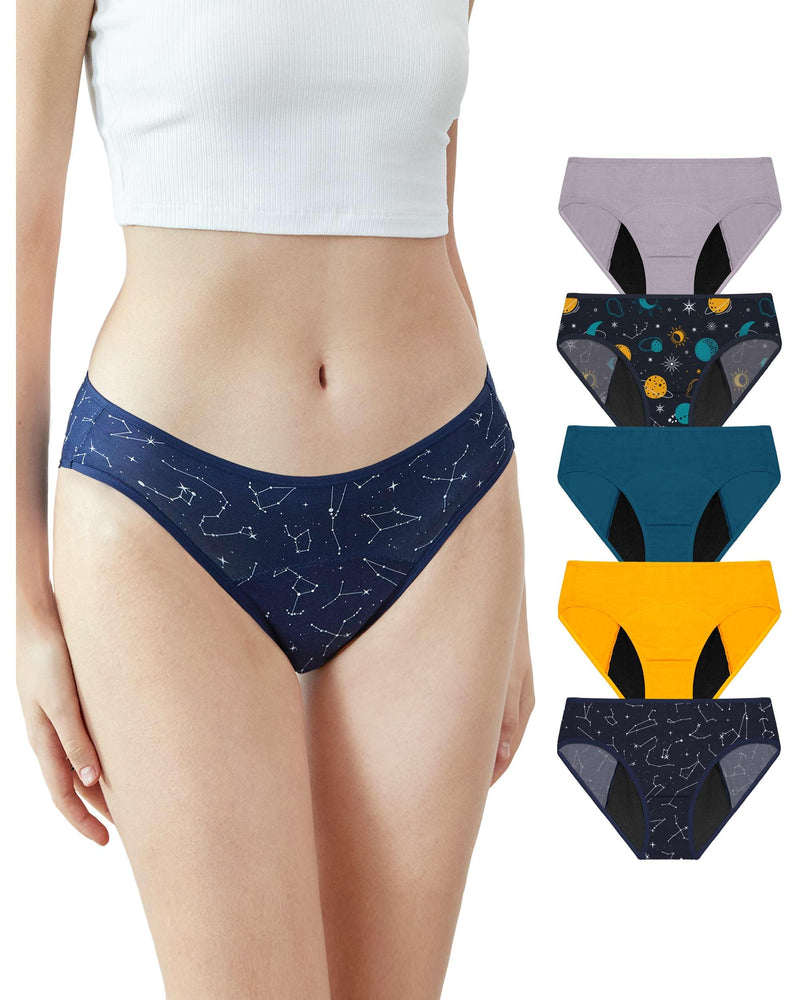 [Australia] - Neione Period Pants | Menstrual Postpartum Underwear | Women Girls High-cut Bikini Knickers Moderate Absorbency 18 Moderate 5pk Galaxy 