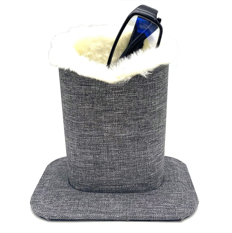 [Australia] - Spacmirrors KOSTOO Eyeglasses Holder with PU Leather Velvet Plush, Protective Eyeglasses Holder Stand Case for Home Office and School (Black PU with Black Velvet) Flax Gray 