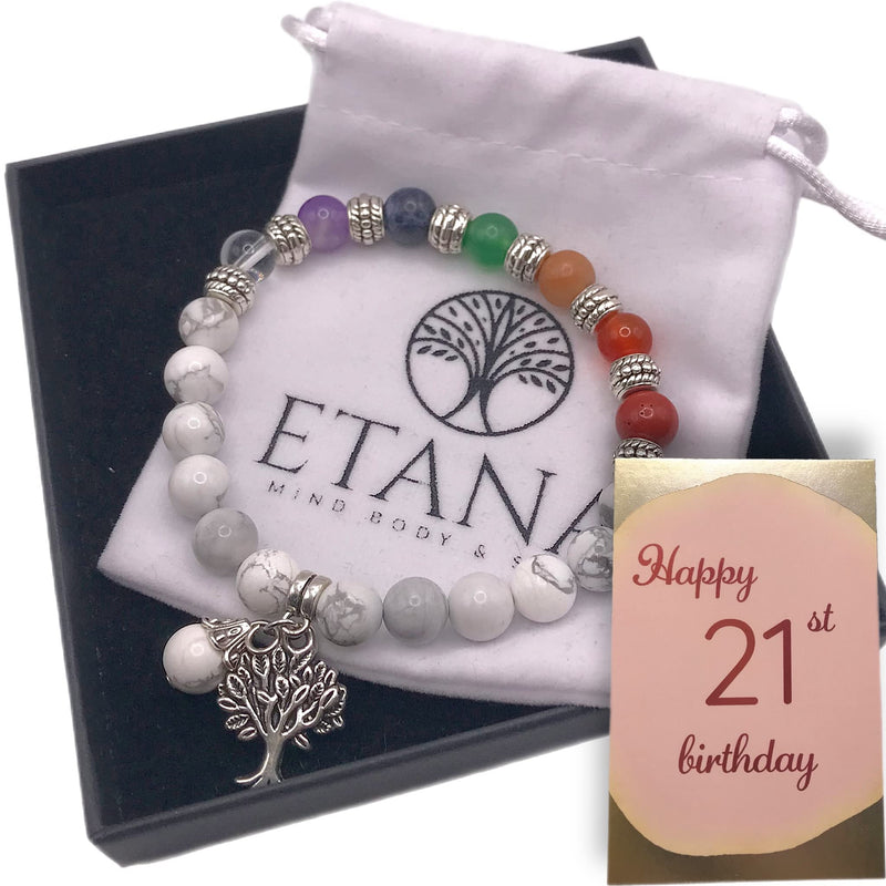 [Australia] - ETANA 21st Birthday Gifts for Her, Chakra Bracelets for Women with Howlite Healing Crystals, Anxiety Relief Spiritual Gift, Mindfulness Presents Howlitte 