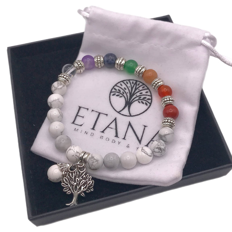 [Australia] - ETANA Chakra Bracelets for Women with Howlite Healing Crystals, Anxiety Relief Spiritual Gift, Mindfulness Presents, Birthday Gifts for Her No card Howlitte 