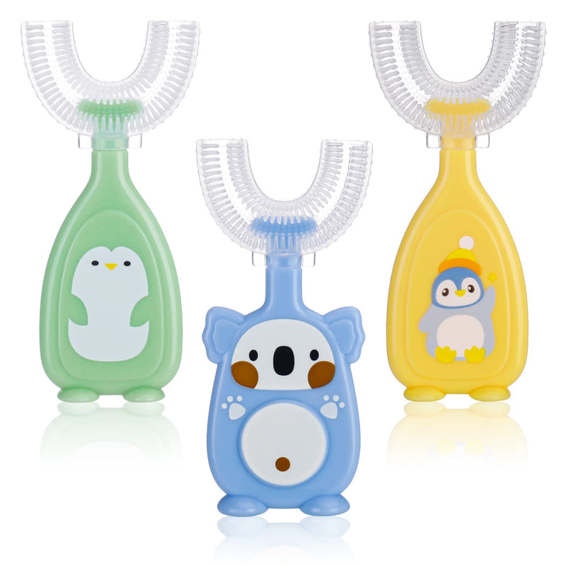 [Australia] - Pinenuts 3 Pack Kids U-Shaped Toothbrush, Silicone Manual Toothbrush Food Grade Whole Mouth Toothbrush for Kids Toddler Baby (2-6years, Colorful) 3 Count (Pack of 1) 