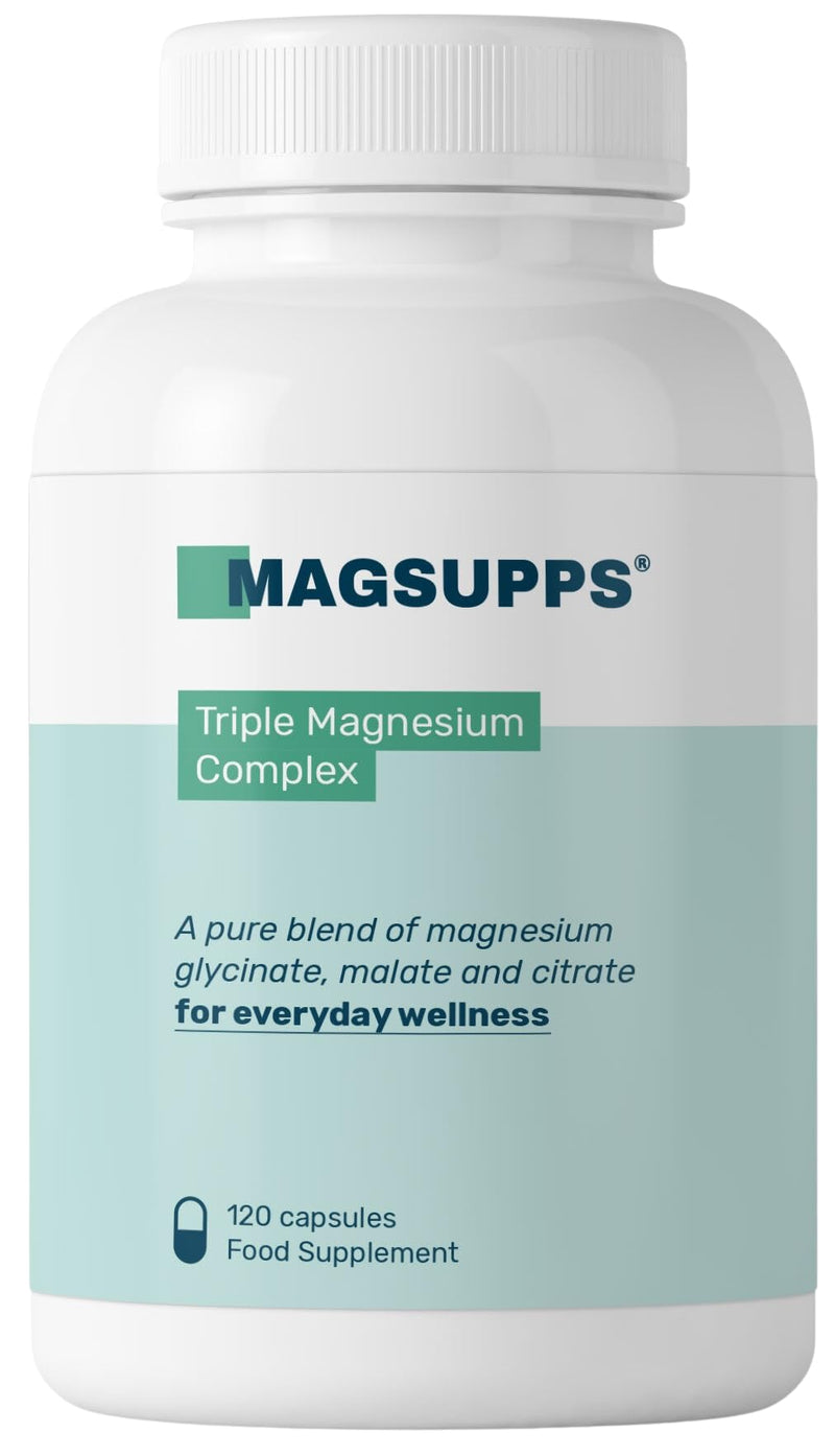 [Australia] - MAGSUPPS Triple Magnesium Complex - 300mg of Pure Magnesium Glycinate, Malate, & Citrate for Muscles, Sleep, Calm, & Energy - 40 Servings - 120 Capsules - UK Made - No Fillers 