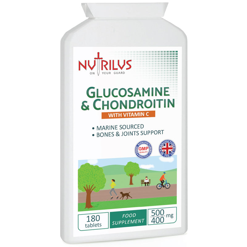 [Australia] - Glucosamine and Chondroitin 180 Tablets with Vitamin C - High Strength Supplement - UK Made - Up to 3 Months Supply - 1000mg Per Serving - Joint Support 