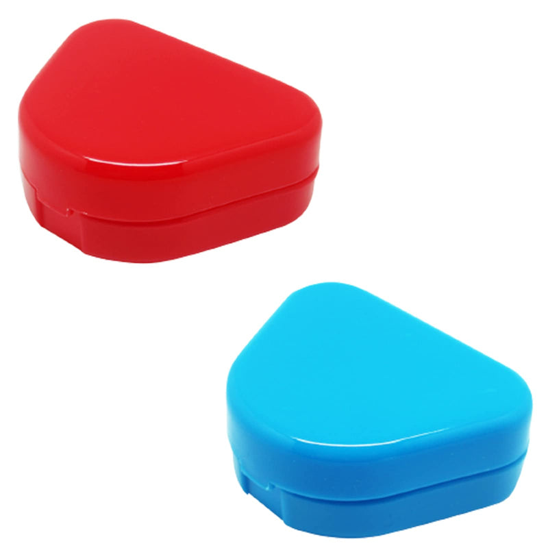 [Australia] - Pack of 2 Retainer Cases Retainer Containers with Vent Holes Orthodontic Dental Retainer Boxes for Denture Invisalign Braces Mouth Guard (Red, Blue) 