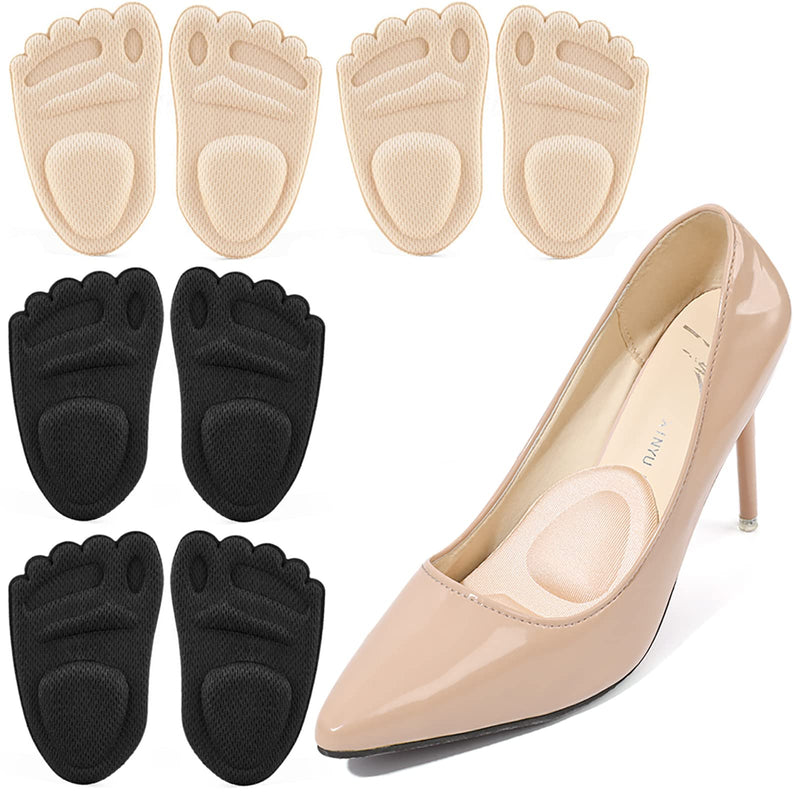 [Australia] - Metatarsal Pads for Women Forefoot High Heels Shoes Insoles Thickened Anti-Sliding Pads Shock Cushioning Foot Pad Shoe Inserts 4 Pairs（Black + Beige） 