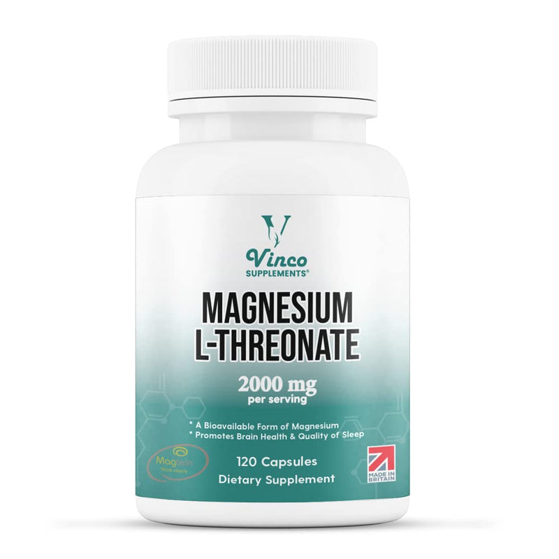 [Australia] - Vinco Magnesium L-Threonate Supplement - 120 High Strength Magnesium L Threonate Capsules - 2000mg Bioavailable Form of Magnesium per Serving - Non-GMO & Gluten Free � Made in The UK 