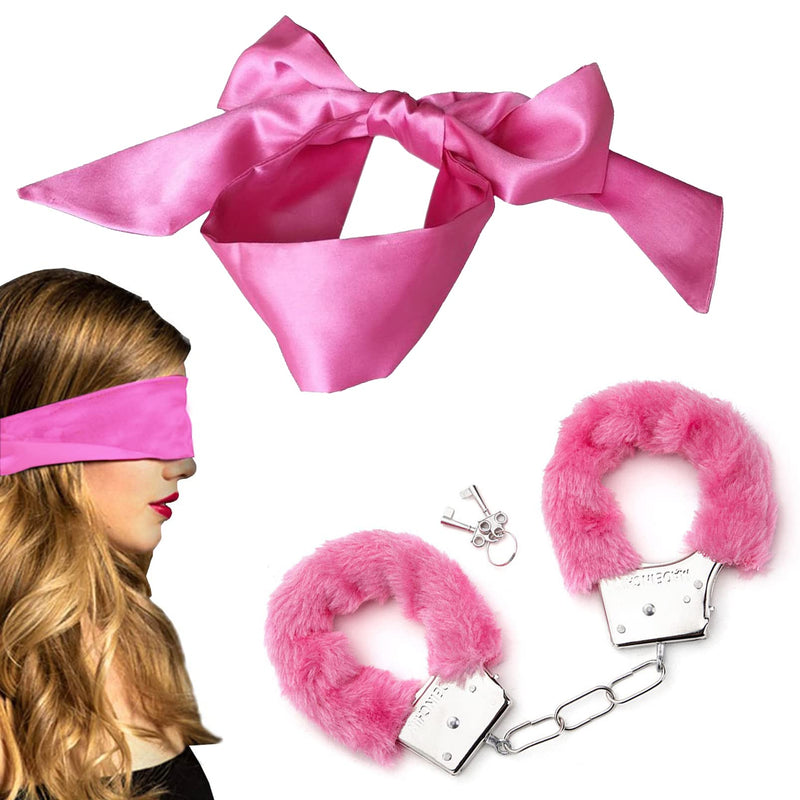 [Australia] - Fluffy Handcuffs, Metal Handcuffs with 2 Keys, Sleep Eye Mask Kids Play Toy,Cosplay Costume Props for Cosplay,Valentine's Gift Handcuffs Prop Dress Ball Party (Purple) (Stainless Steel) Stainless Steel 