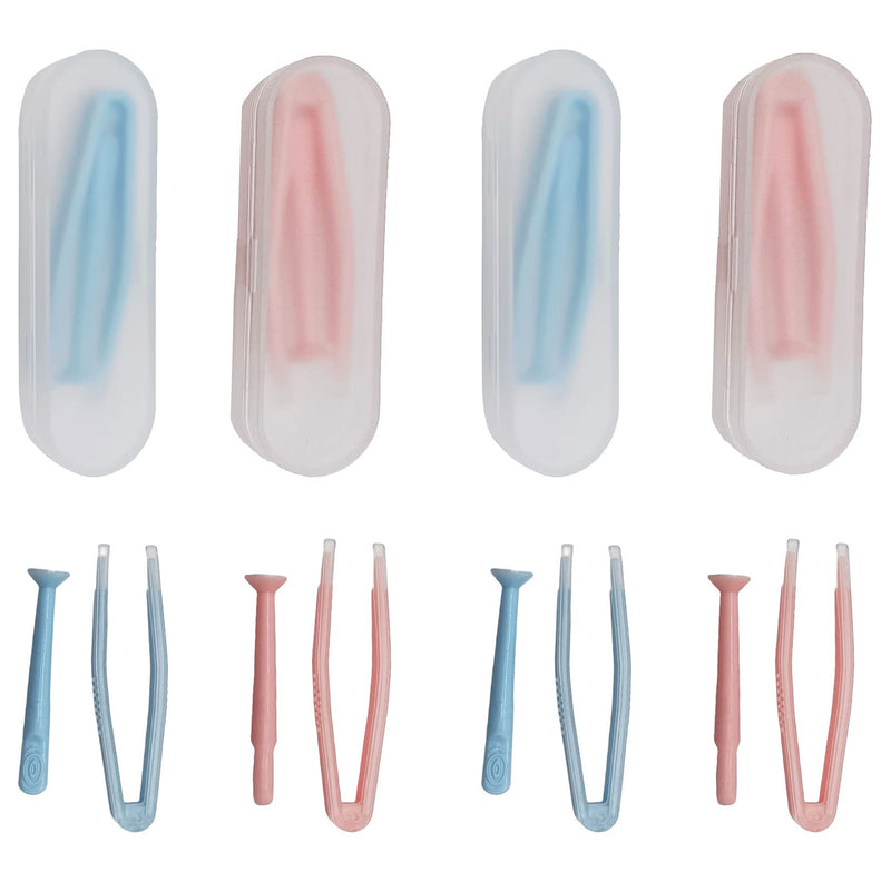 [Australia] - Fofuyim 4 Pack Contact Lens Remover and Inserter Tool for Soft Lenses, Portable Contact Lens Applicator with Tweezers & Storage Case for Outgoing, Travelling - Pink & Blue 