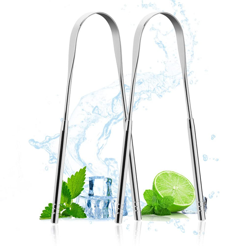 [Australia] - ACWOO Tongue Scraper, 2 Pack Stainless Steel Tongue Cleaners, Tongue Cleaner Tool for Oral Hygiene, Fresh Breath, and Reduce Bad Breath, Reusable Tongue Scrapers for Adults Silver 