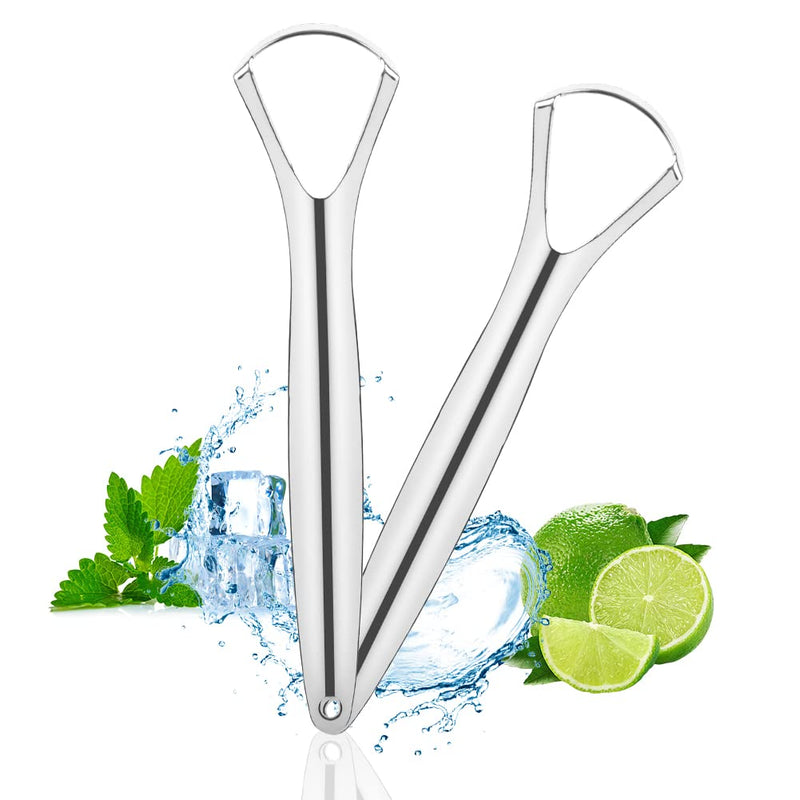 [Australia] - ACWOO Tongue Scraper, 2 Pack Stainless Steel Tongue Cleaners, Tongue Cleaner Tool for Oral Hygiene, Fresh Breath, and Reduce Bad Breath, Reusable Tongue Scrapers for Adults Silver 