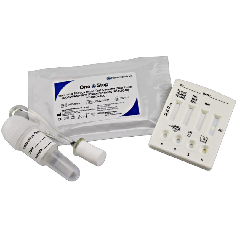 [Australia] - Saliva Drug Test - Testing Kit - 8 Drugs Tested - Cannabis, Cocaine, Amphetamine, Methamphetamine, Benzodiazepine, Methadone, Opiates & Alcohol 1 Test 