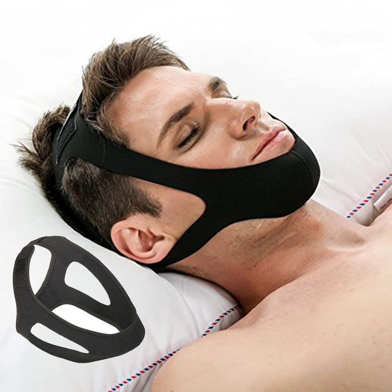 [Australia] - Anti Snoring Chin Strap Stop Snoring Aids Breathable Stop Snore Chin Strap Snoring Solution Snore Stopper Adjustable Anti Snoring Belt Stop Snoring Device for Men, Women, CPAP Users, Mouth Breather Black 