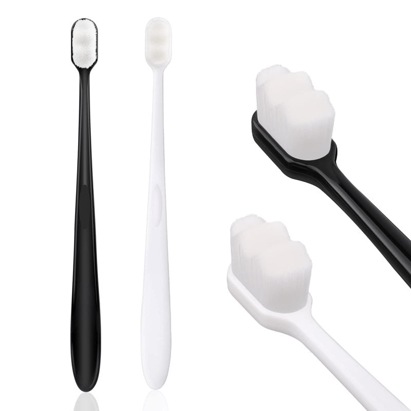 [Australia] - Soft Bristle Toothbrush, 2PCS Extra Soft Micro Nano Toothbrush for Sensitive Gums, Adult Toothbrush with 20000 Soft Bristles Sterile Fiber for Sensitive Teeth(Black + White) 1 Count (Pack of 2) 