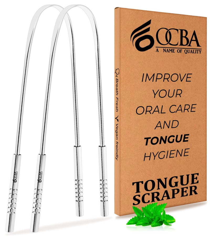 [Australia] - OCBA 2 Pack Tongue Scraper for Oral Health Natural Silver Tongue Cleaner Rustproof Use After Toothbrush for Fresh Breath Stainless Steel 