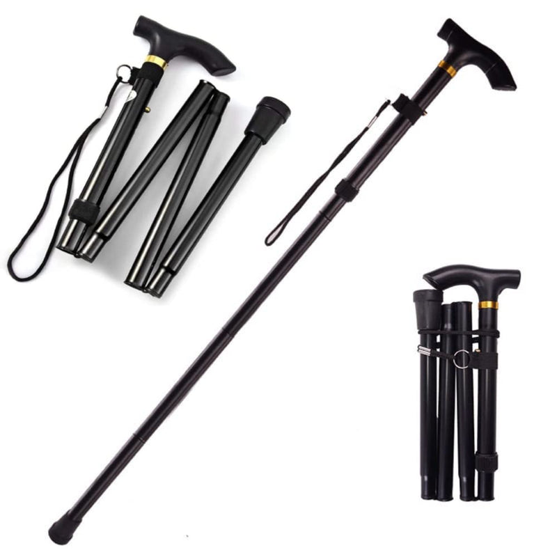 [Australia] - Foldable Walking Stick, Adjustable Walking Cane for Women, Men, Lightweight Walking Sticks for Disabled Anti Slip Rubber Base, Metal, Black 