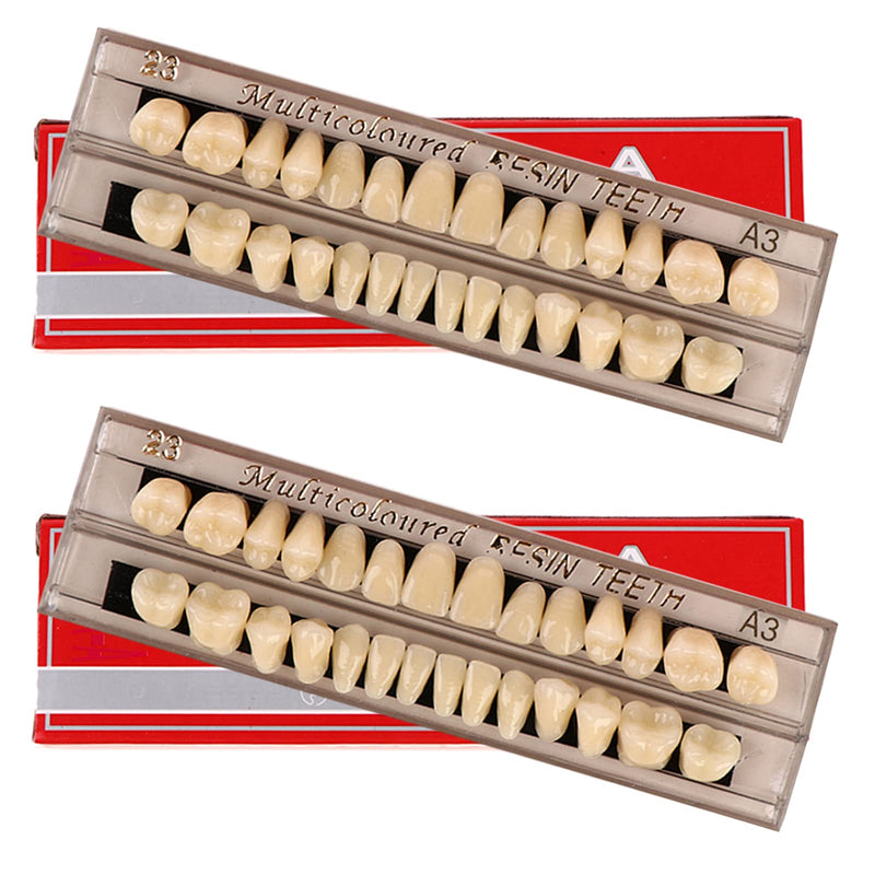 [Australia] - 56 Pcs False Teeth Dental Complete Acrylic Resin Denture Teeth, 2 Set Whole Teeth Synthetic Polymer Denture Tooth, 23 Shade A3 Upper + Lower Dental Materials for Replacement, DIY, or Halloween 