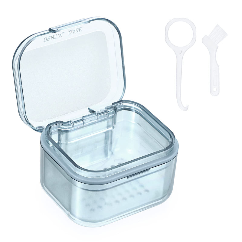 [Australia] - SUMTree Dental Container Case Orthodontic Denture Storage Box Retainer Container Box with Cleaning Basket and Brush Mouth Guard Case with Strainer for Daily Travel Cleaning, Blue 