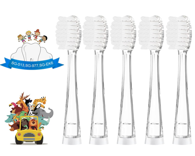 [Australia] - 5Pcs Children's Replacement Toothbrush Heads Compatible with SEAGO SG-513/977/EK6, Compatible with Brush-Baby WildOnes/KIDZSONIC, Compatible with Dada-Tech DT-BB1/DT-977/DT-K6 (3 Years+) 3 Years+ 