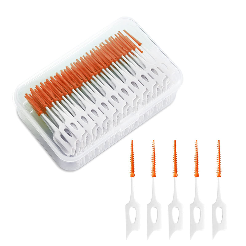 [Australia] - VIKSAUN 200 Pieces Interdental Brushes, Tooth Floss Picks Interdental Brush Flosser Sticks, Silicone Dental Picks, Oral Tooth Clean Silicone Floss Tooth Gap Brush for Protecting Teeth (Orange) Orange 