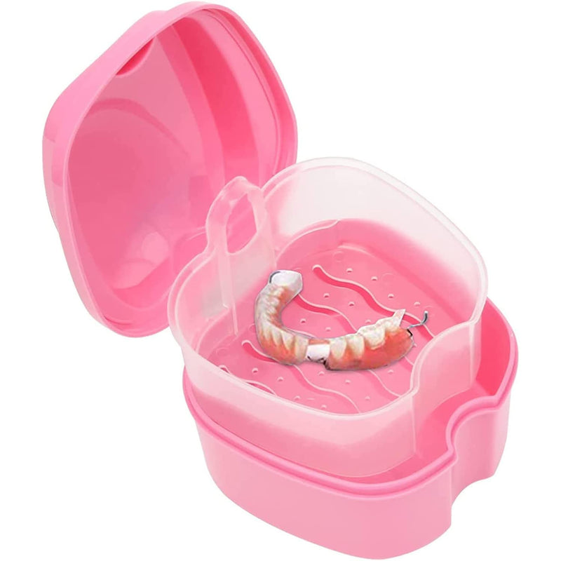 [Australia] - Denture Bath Case Portable Orthodontic Dental Retainer Box False Teeth Storage Container for Denture, Invisalign, Braces, Mouth Guard Travel Cleaning Retainer (Pink) Pink 