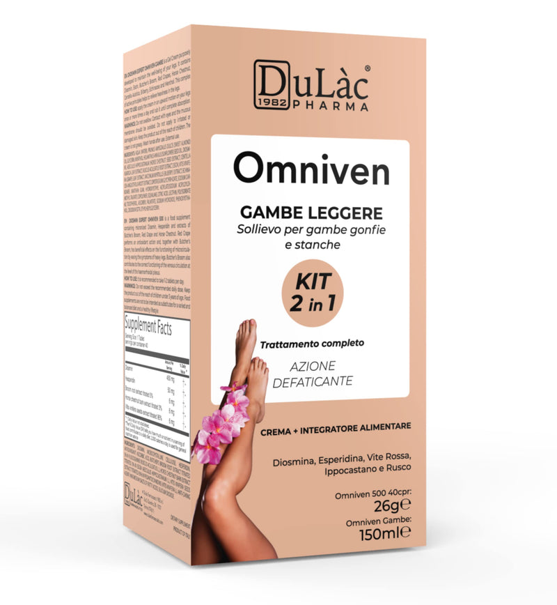 [Australia] - Veins Treatment for Legs Made in Italy Omniven 500 + Omniven Legs, Diosmin + Hesperidin 500mg, 40 Tablets + Dulàc Cold Effect Leg Cream 