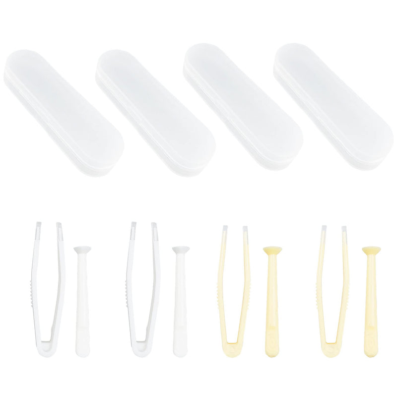 [Australia] - 4 Pack Contact Lens Remover and Inserter Tool for Soft Lenses, Portable Contact Lens Applicator with Tweezers & Storage Case for Outgoing, Travelling - White & Yellow 