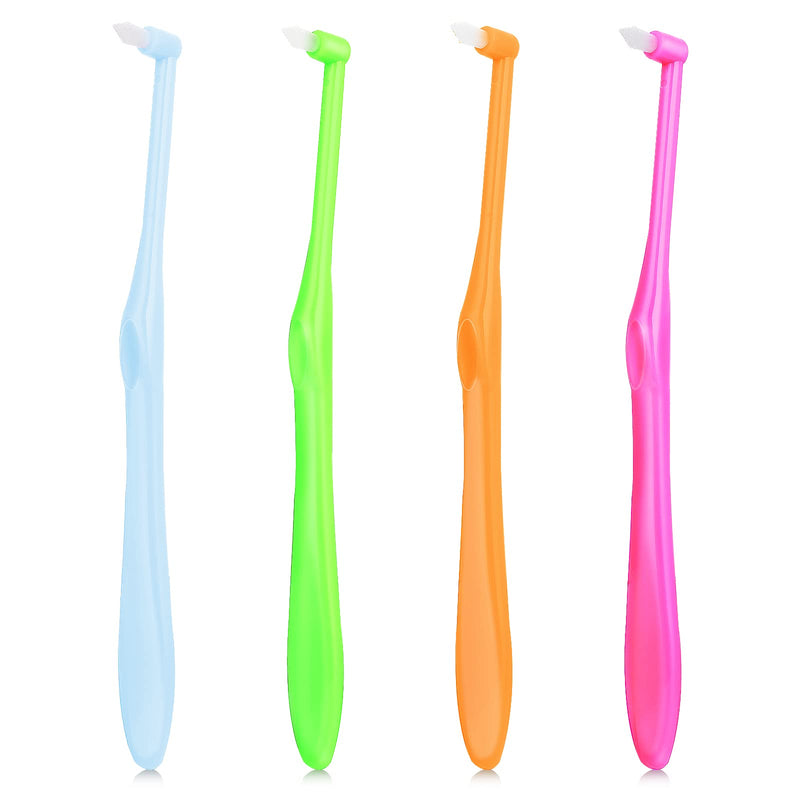 [Australia] - Ouligay 4 Pieces Tuft Toothbrush Tufted Brush End-tuft Interspace Toothbrushes Single Tufted Toothbrush Compact Interdental Toothbrush Soft Trim Toothbrush for Orthodontic Braces Detail Cleaning Green Blue Orange Pink 1 count (Pack of 4) 