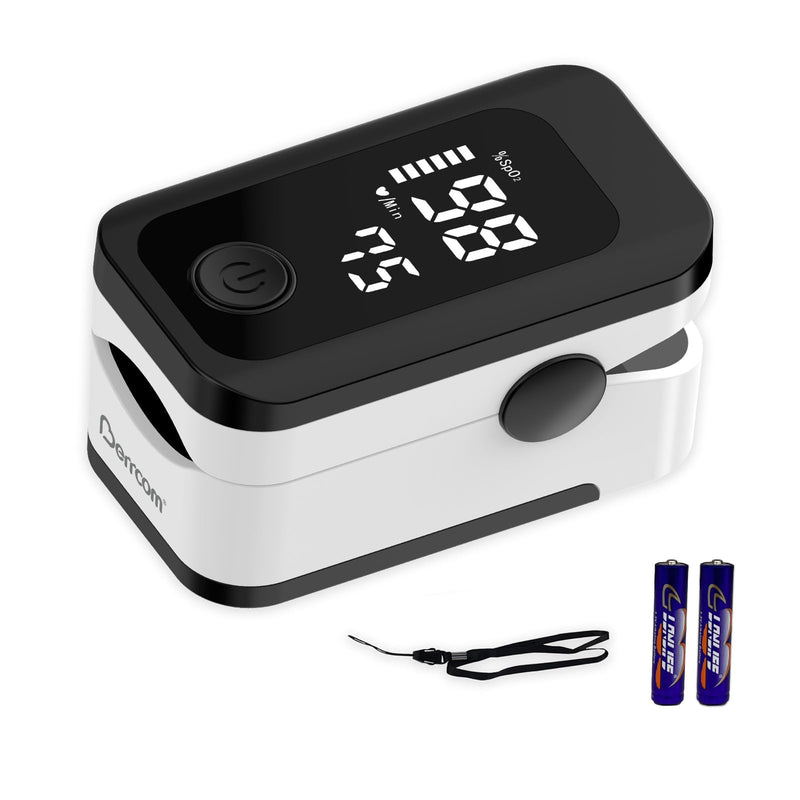 [Australia] - Berrcom Pulse Oximeter Blood Oxygen Saturation Monitor Finger High Accuracy Sats Monitor for Child, Adult with LED Display, Batteries and Lanyard AOJ-70C 