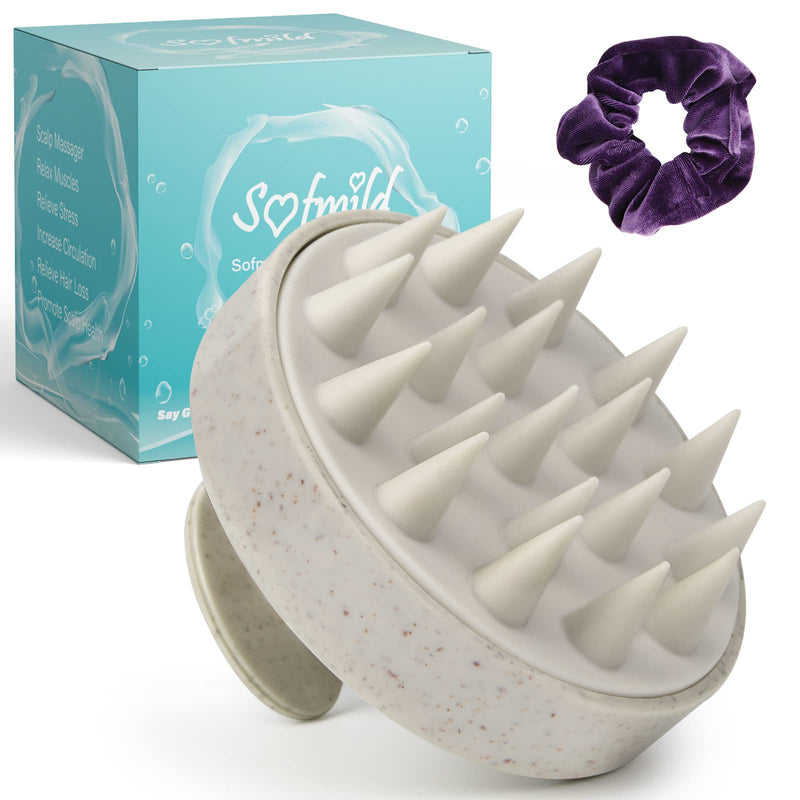 [Australia] - Scalp Massager, Wheat Straw Shampoo Brush Silicone Hair Care Scalp Scrubber Exfoliator Brush for Men Women Kids Pets Wet Dry Curly Straight Thick Thin Long Short Hair, Beige 