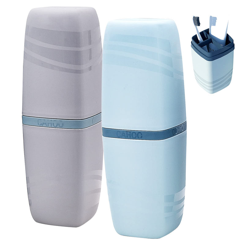 [Australia] - FORYNXHWIN 2 Pcs Travel Toothbrush Cup Travel Toothbrush Case Washing Cup Toothbrush Holder Travel Cup for Travel Hiking Camping Business Trip Bathroom（Blue and Grey） 