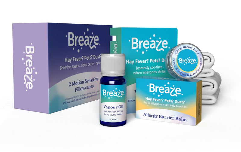 [Australia] - Breaze Natural Hay Fever Support Day and Night Kit, Vapour Oil, Barrier Balm, Pillowcase for Soothing Itchy, Stuffy Noses, Breathe Easier,1 Month Supply 