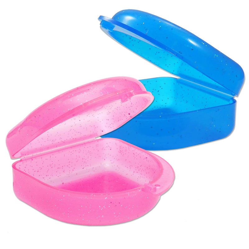 [Australia] - 2 x Gum Shield Case - Mouthguard Box for Ortho Retainers, Sports Dental Appliances, Dentures & More (Glitter Blue & Glitter Pink) Glitter Blue & Glitter Pink 