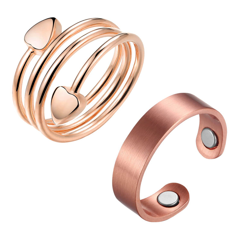 [Australia] - MagEnergy 2PCS Copper Ring for Women,Pure Copper Magnetic Rings,Adjustable Thumb Fingers Ring with Jewelry Gift Box Copper+rose Gold 