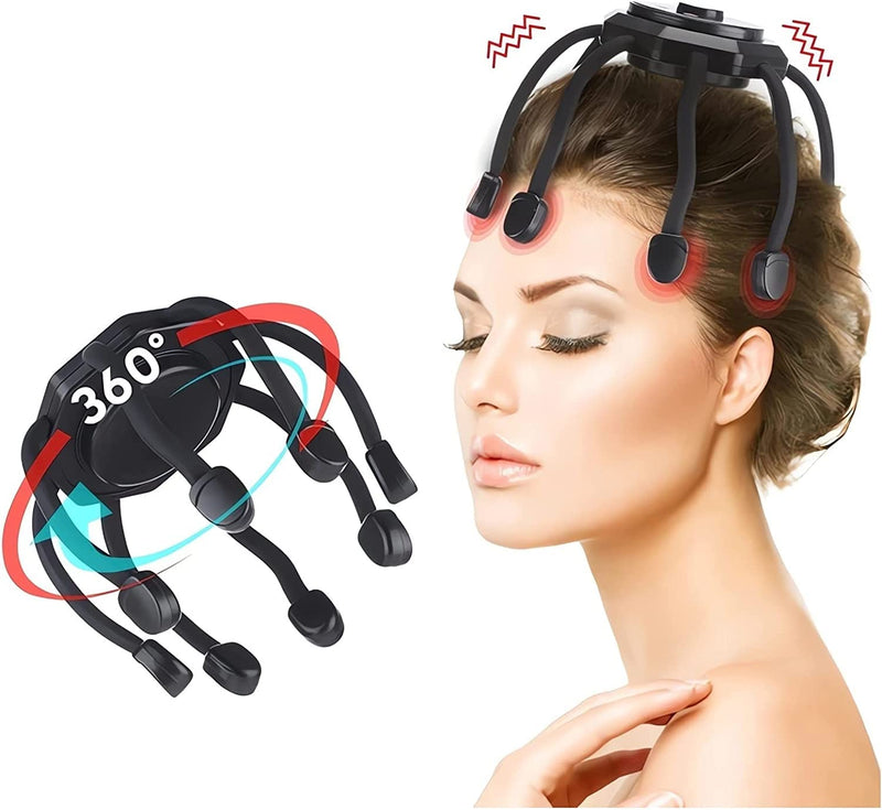 [Australia] - Hair Scalp Massager with 8 Vibrating Contacts, Rechargeable Ultra Scalp Massager, Portable Head Massager for Pain and Anxiety Relief,Stress Relax,Tension,Relaxation,Deep Sleep Black 