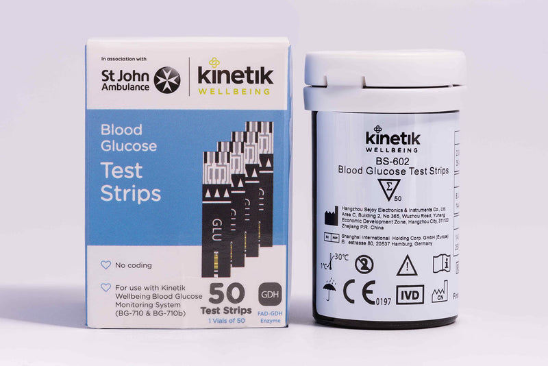 [Australia] - Kinetik Wellbeing Blood Glucose Test Strips (Pack of 50) – Used by The NHS – in Association with St John Ambulance – Test Strips Available on Prescription 